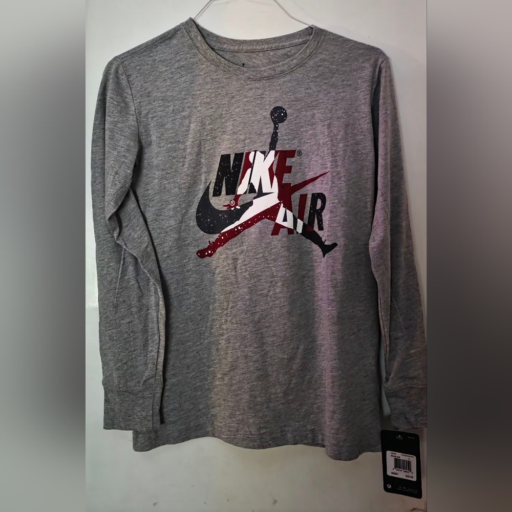 Nike Kids Gray and Red Long Sleeve Tee